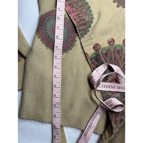 Desigual Boho Wrap Sweater Cardigan XL Beige Multicolor Floral Tie Belt Art Knit - Picture 6 of 8